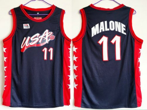 1996 Malone 11 Atlanta Olympic jersey Blue